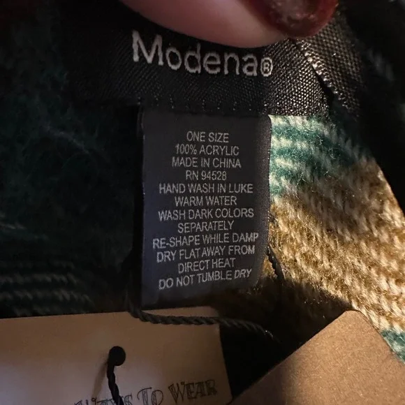 Modena Plaid Cape Poncho Scarf Shawl Women Green Brown Tan Buckle Closure Fringe - Picture 10 of 11